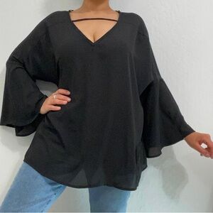 Let Them Eat Cake Vintage Women's M Black V Neck Blouse Tunic Cover up